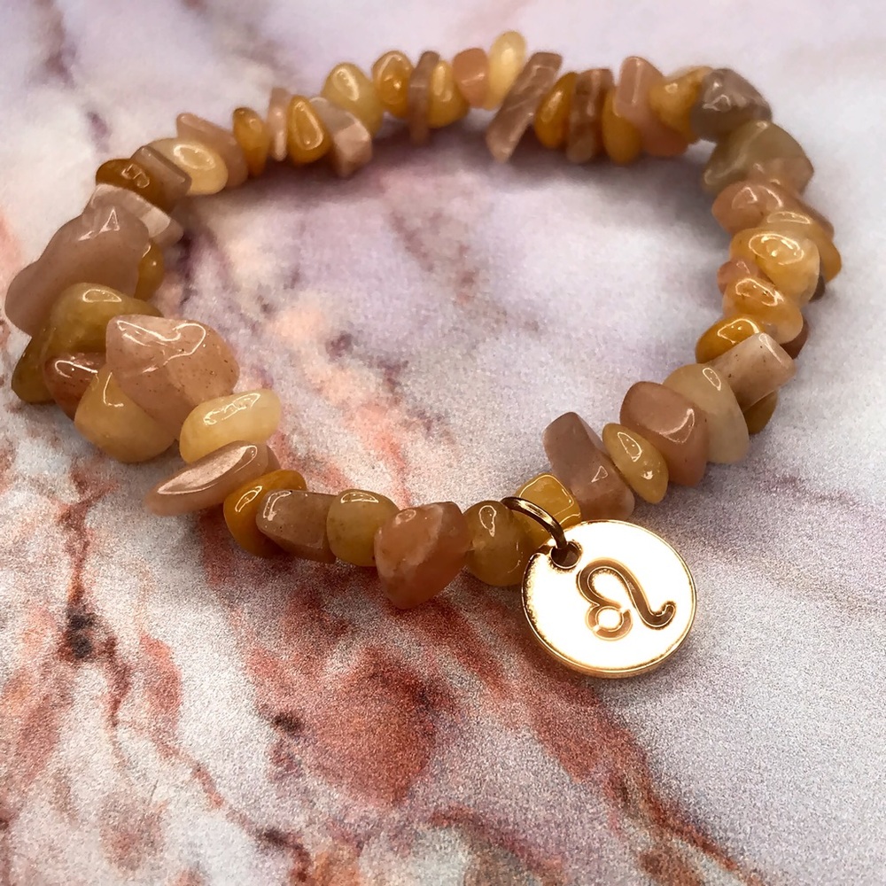 Leo Zodiac Charm Bracelet With Crystals Yellow Aventurine & Sunstone
